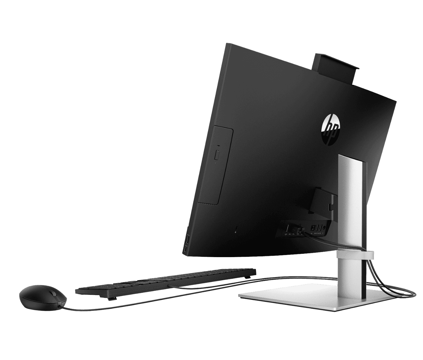 Todo en uno HP ProOne 440 G9 23.8 pulgadas vista posterior izquierda con puertos de conexión