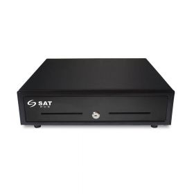 Cajón monedero SAT 119X-Mic negro con microswitch para punto de venta
